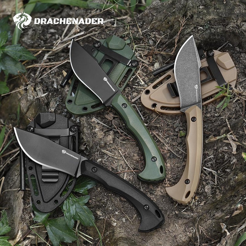DRACHENADER 7.68" EDC Survival Knife with Fire Starter L-Y, Small EDC Full Tang Fixed Blade Knife with Sheath, Belt Clip, Full Black - Image 3